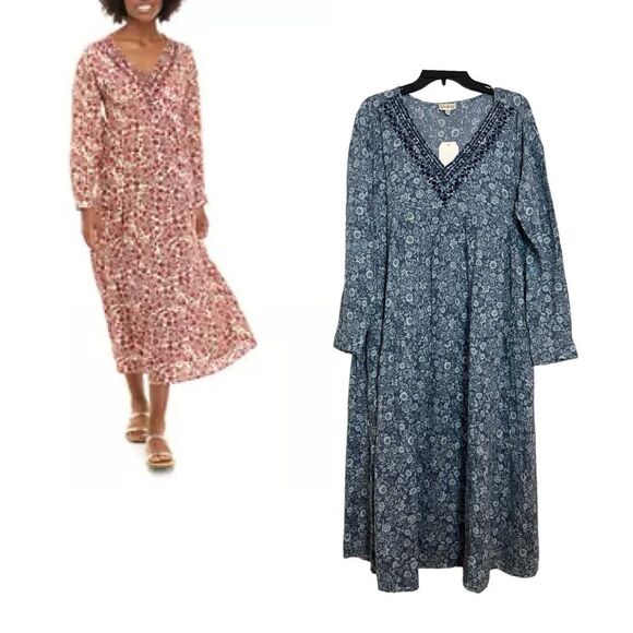 Wonderly Dresses & Skirts - WONDERLY NWT Blue Floral Long Sleeve V-Neck Maxi Dress PXL